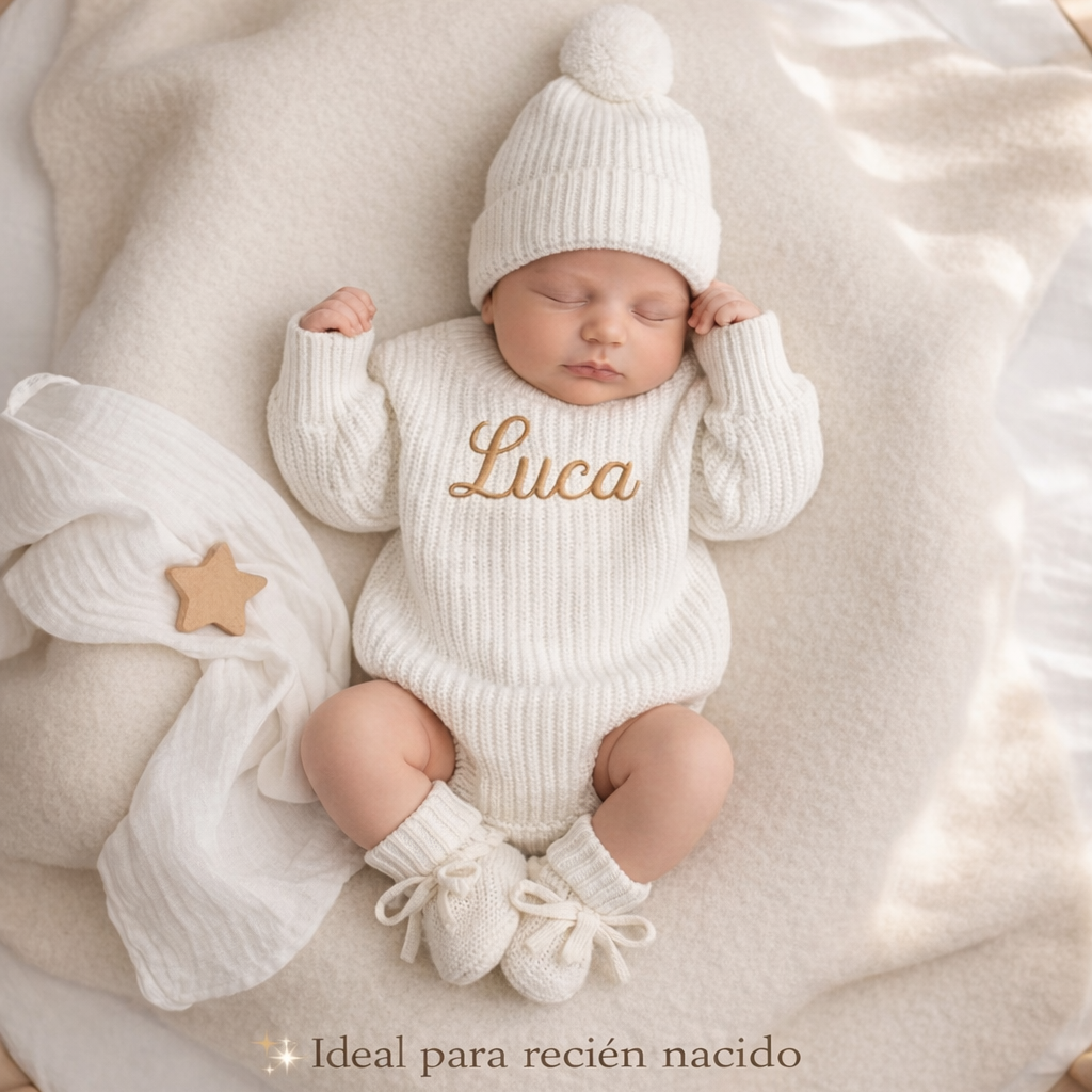 Conjunto de Pelele Para Bebé con Nombre Bordado Personalizado Tejido 100% Agodón