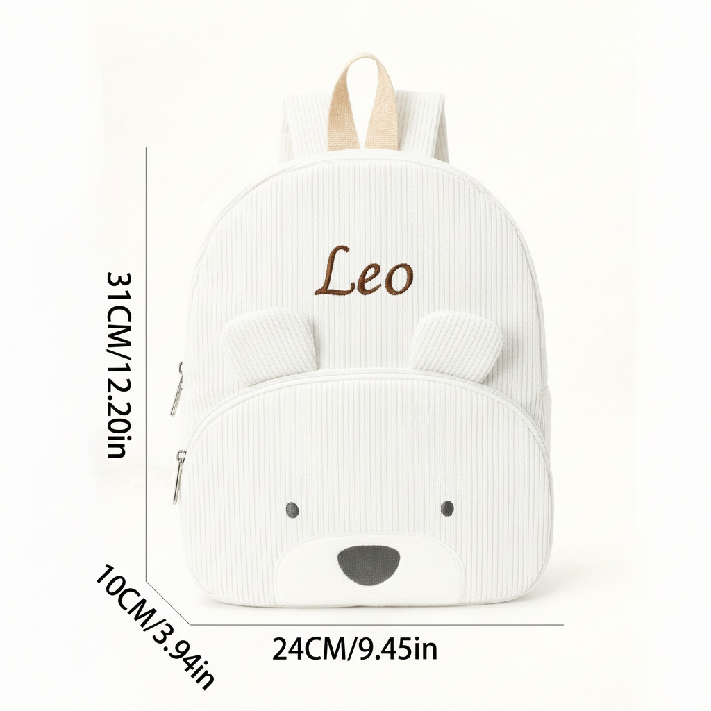 Mochila Infantil de Pana con Lindo Oso Personalizable