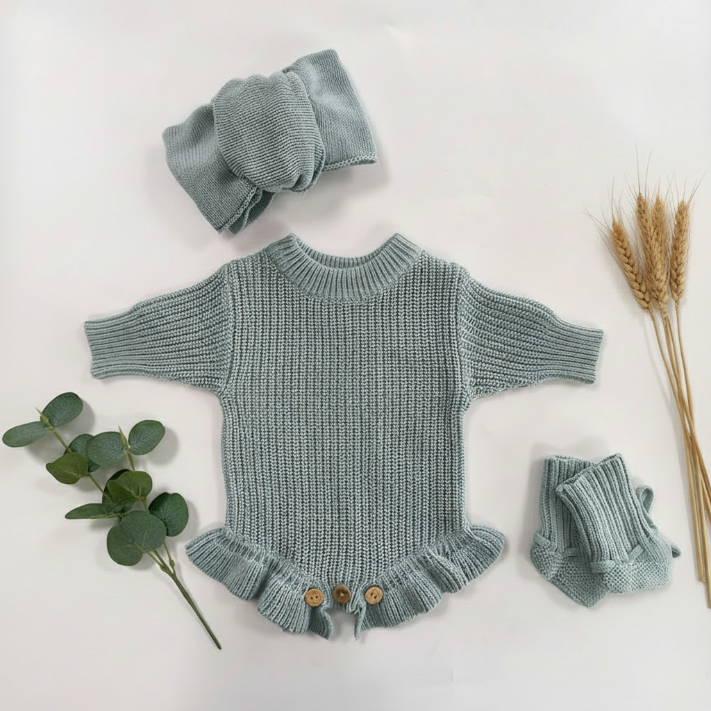 Conjunto Pelele de Bebé de punto de algodón personalizado para niña con nombre bordado