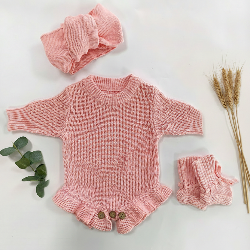 Conjunto Pelele de Bebé de punto de algodón personalizado para niña con nombre bordado