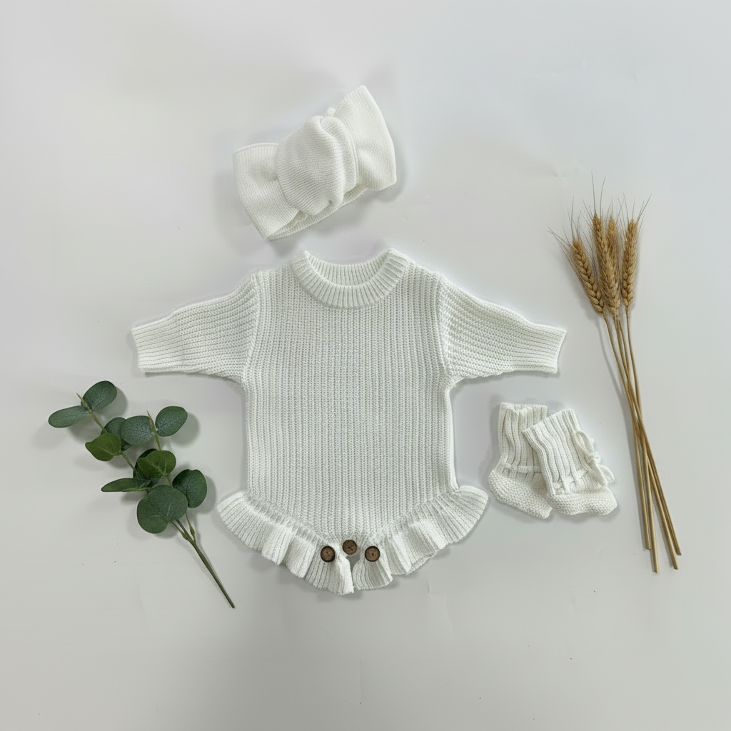 Conjunto Pelele de Bebé de punto de algodón personalizado para niña con nombre bordado