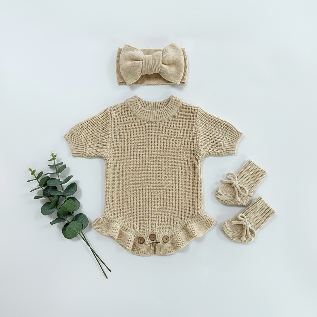 Conjunto Pelele de Bebé de punto de algodón personalizado para niña con nombre bordado