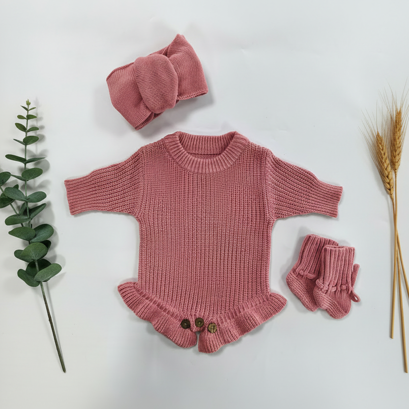 Conjunto Pelele de Bebé de punto de algodón personalizado para niña con nombre bordado