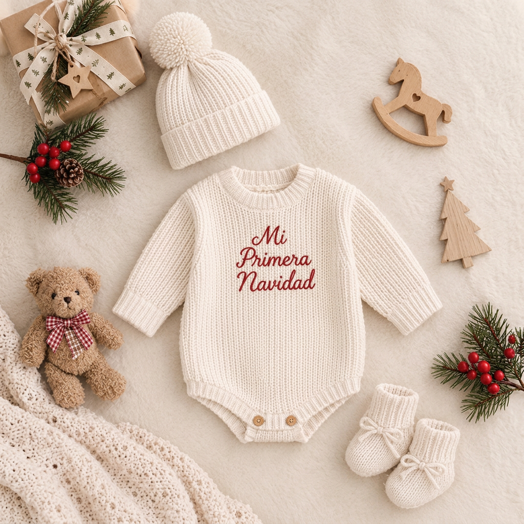 Pelele Mi Primera Navidad con Gorrito y Patucos Ideal para Sus Primeras Fotos Navideñas