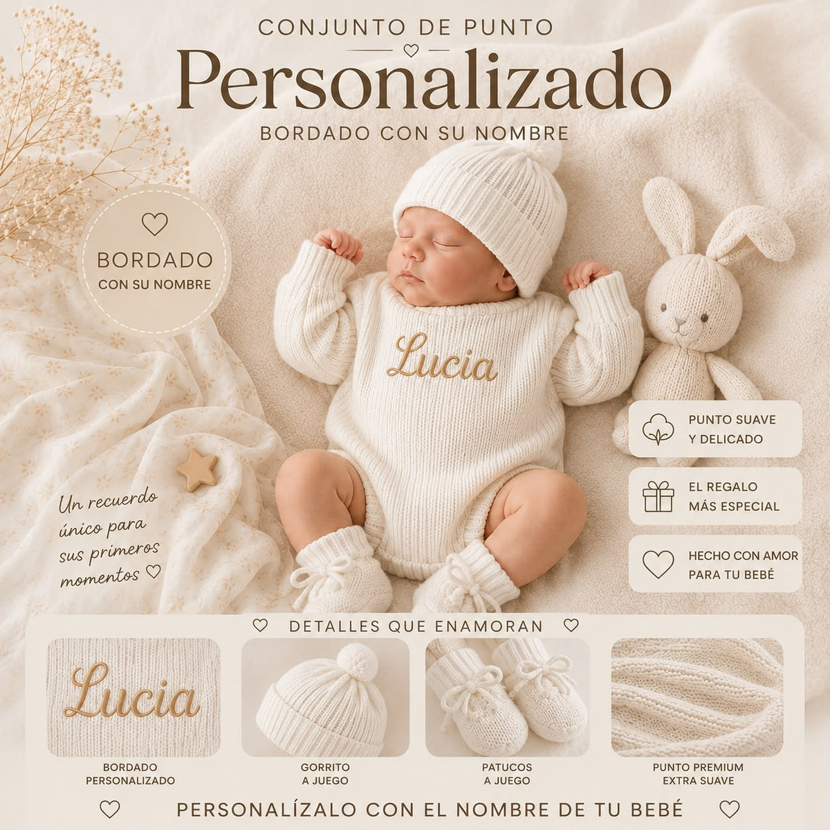 Pelele de Punto Personalizado con Nombre Bordado para Bebé